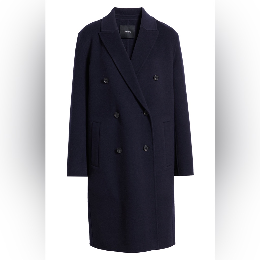 Theory Relaxed Double Breasted Wool & Cashmere Coat Navy Blue Women’s Medium Nwt